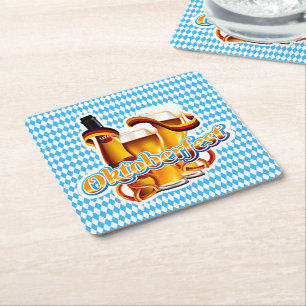 Oktoberfest Beer Festival German Bavarian Colours Square Paper Coaster