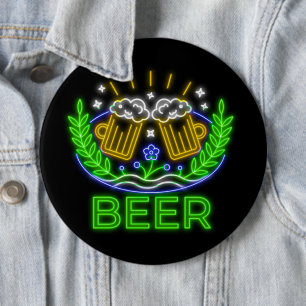 Oktoberfest Beer Festival Neon on Black 6 Cm Round Badge