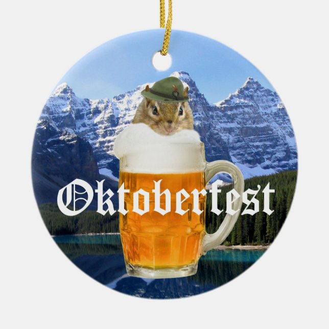 Oktoberfest Beer Festival Party Animal Ceramic Tree Decoration (Front)