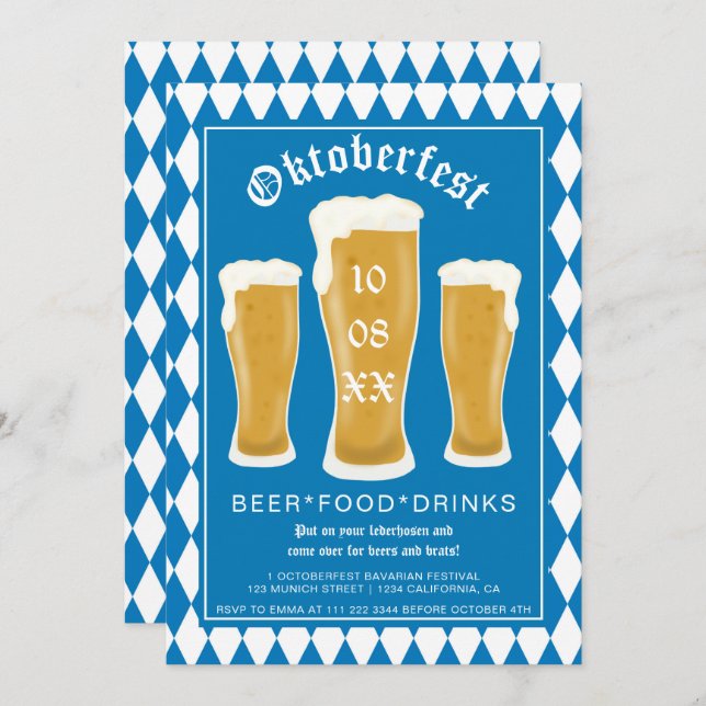 Oktoberfest beer festival typography Bavarian Invitation (Front/Back)
