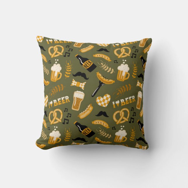 Oktoberfest Beer Food Seamless Pattern Cushion (Front)