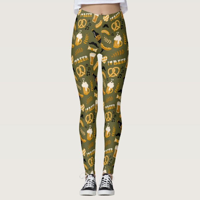 Oktoberfest Beer Food Seamless Pattern Leggings (Front)