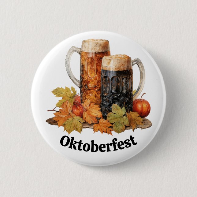 Oktoberfest Beer Mugs Button (Front)