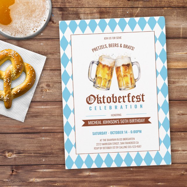Oktoberfest Beer Party 50th Birthday Invitation (Oktoberfest Beer Party 50th Birthday Invitation)