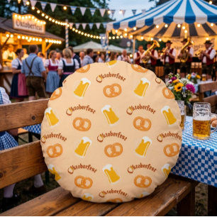 Oktoberfest Beer& Pretzel Pattern  Round Cushion