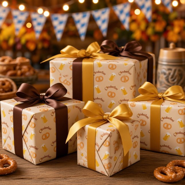 Oktoberfest Beer&Pretzel Pattern  Wrapping Paper (Creator Uploaded)