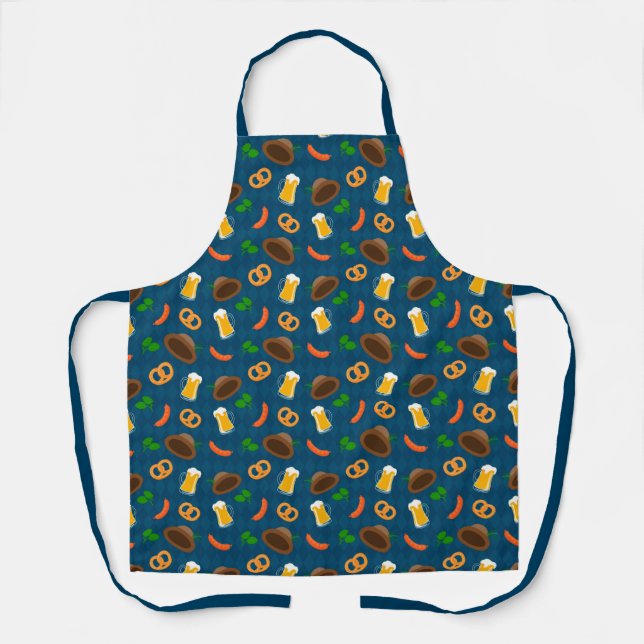 Oktoberfest Beer, Pretzel & Sausage Pattern Apron (Front)