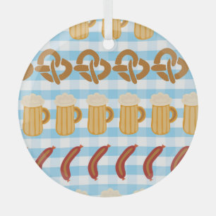 Oktoberfest: beer, pretzel, sausage pattern glass tree decoration