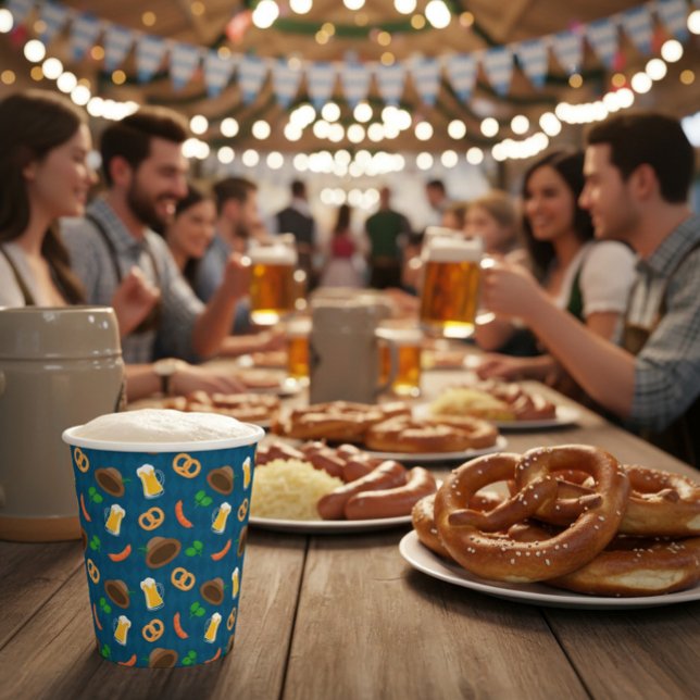 Oktoberfest Beer, Pretzel & Sausage Pattern Paper  Paper Cups (Creator Uploaded)