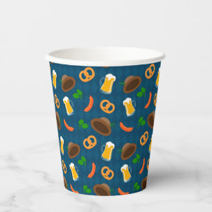 Oktoberfest Beer, Pretzel & Sausage Pattern Paper Paper Cups