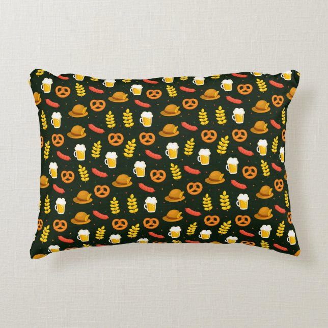 Oktoberfest Beer, Pretzel, Wheat, Sausage Decorative Cushion (Front)