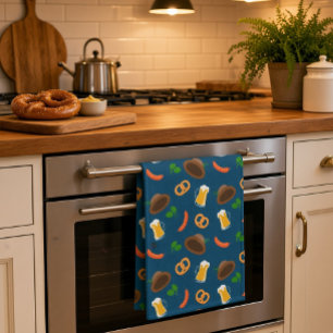 Oktoberfest Beer, Pretzels & Sausages Bavarian Tea Towel