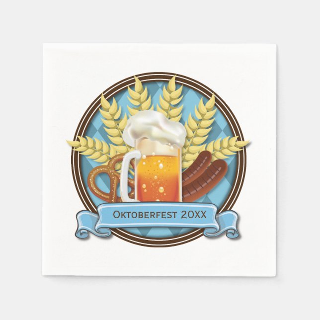 Oktoberfest Beer Sausage Pretzel Logo, bavarian Napkin (Front)