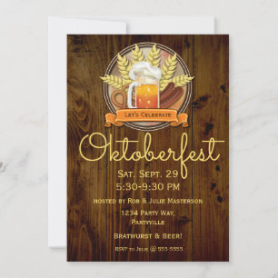 Oktoberfest Beer Sausage Pretzel Logo, muted Invitation