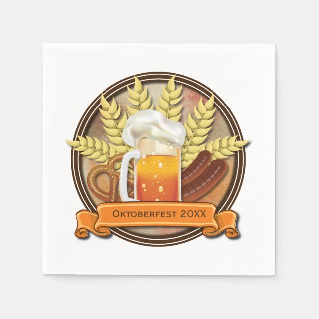 Oktoberfest Beer Sausage Pretzel Logo Napkin (Front)
