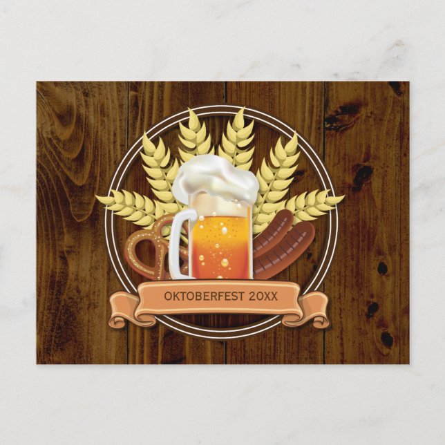 Oktoberfest Beer Sausage Pretzel Logo Postcard (Front)