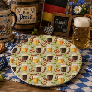 Oktoberfest Beer, sausage, Pretzel Paper Plate