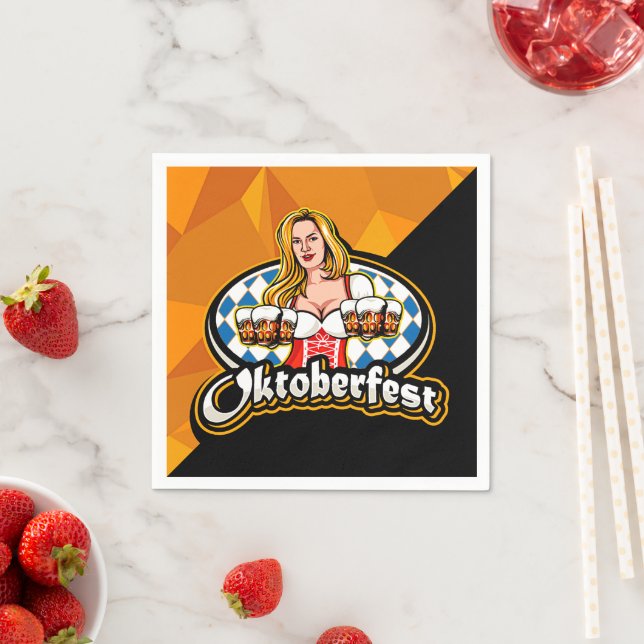 Oktoberfest Beer Steins Woman Serving Party Napkin (Insitu)