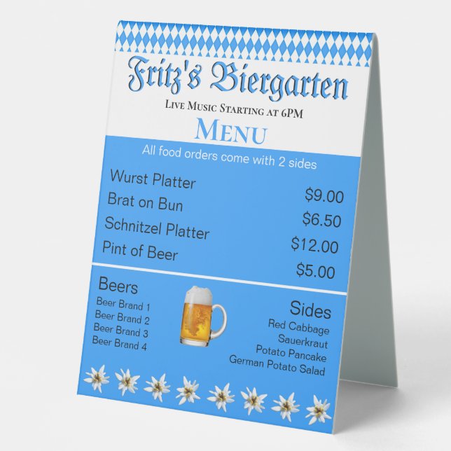 Oktoberfest Biergarten Menu  (Front)