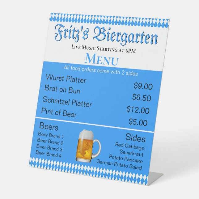 Oktoberfest Biergarten Menu Pedestal Sign (Front)