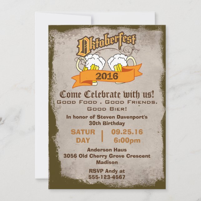Oktoberfest Birthday Party Invite (Front)