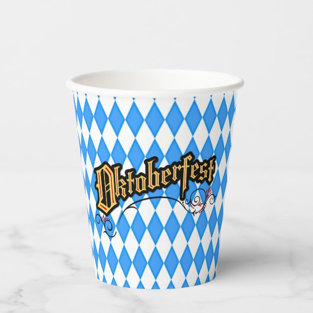 Oktoberfest Blue and White Paper Cups (Front)