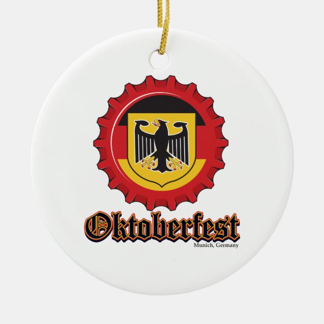Oktoberfest Bottle Cap Ceramic Tree Decoration (Front)