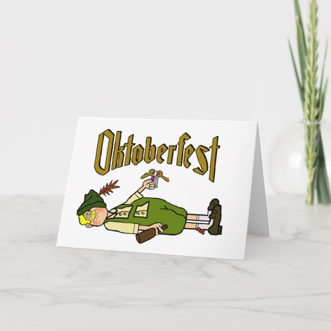 Oktoberfest Card with Drunk German on Floor (Front)
