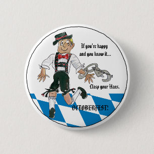 Oktoberfest Cartoon Bavaraian Blue Button Pin