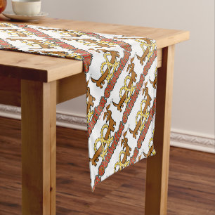 Oktoberfest-Cartoon-Pretzel-Doxie Short Table Runner