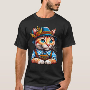 Oktoberfest Cat Funny German Bavarian Lederhosen C T-Shirt