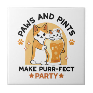 Oktoberfest Cat Party Paws and Pints Ceramic Tile