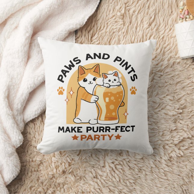 Oktoberfest Cat Party Paws and Pints Cushion (Blanket)