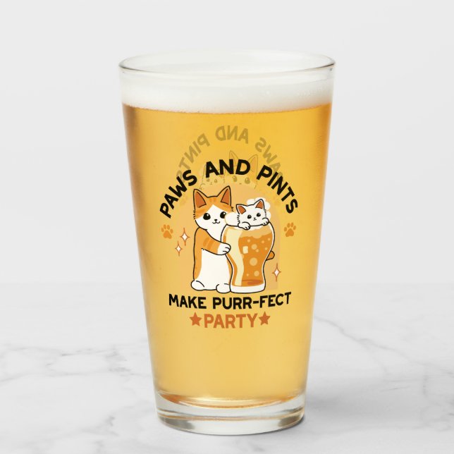 Oktoberfest Cat Party Paws and Pints Glass (Front Filled)