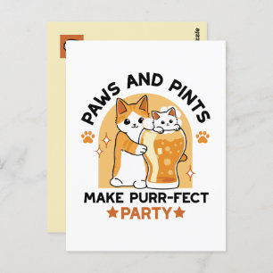 Oktoberfest Cat Party Paws and Pints Postcard