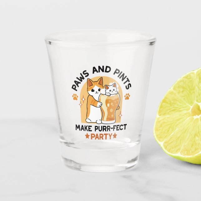 Oktoberfest Cat Party Paws and Pints Shot Glass (Front)