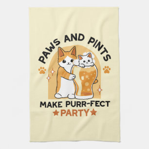 Oktoberfest Cat Party Paws and Pints Tea Towel