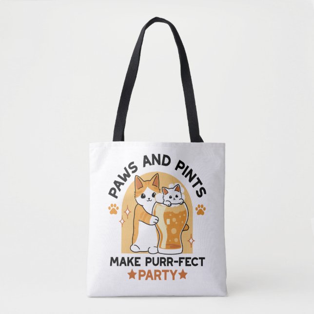 Oktoberfest Cat Party Paws and Pints Tote Bag (Front)