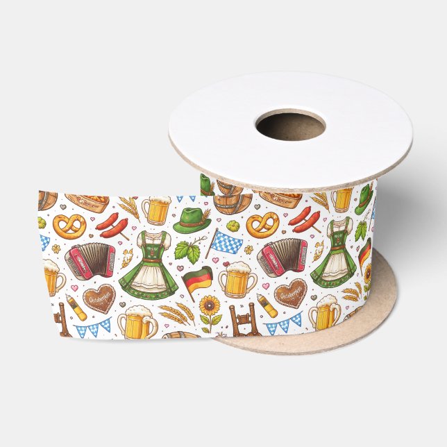 Oktoberfest Celebration Seamless Pattern – Wrappin Satin Ribbon (Spool)