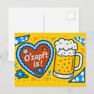 Oktoberfest Comic Heart and Beer Illustration Holiday Postcard