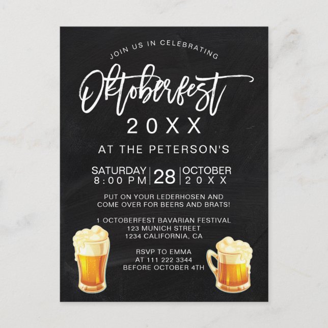 Oktoberfest festival party typography chalkboard holiday postcard (Front)