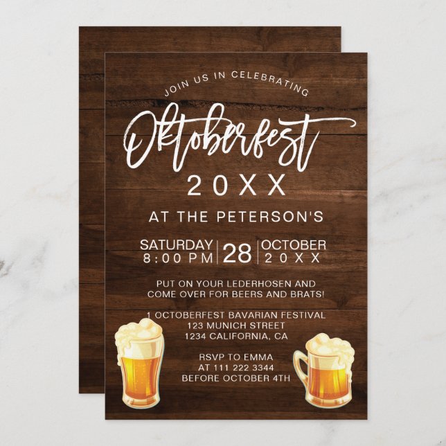 Oktoberfest festival party typography rustic wood invitation (Front/Back)