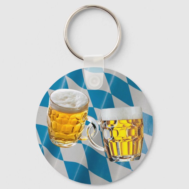 Oktoberfest Friends Two Beer Glasses Funny Key Ring (Front)