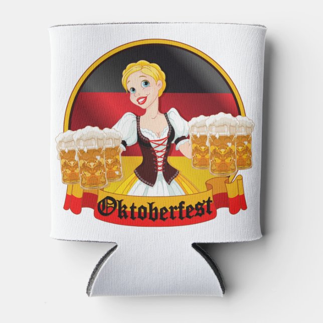 Oktoberfest German Bar Maid Can Cooler (Front)