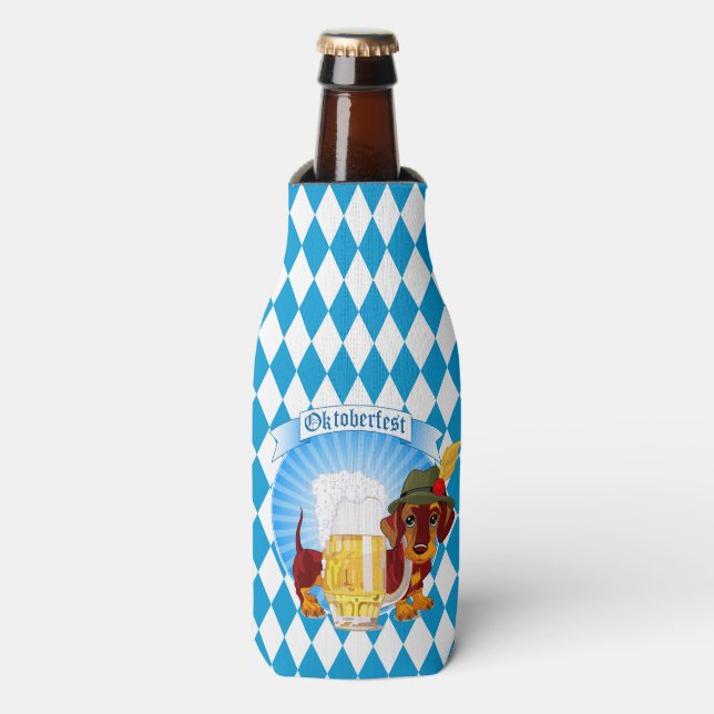 OktoberFest German Beer Festival Dachshund Bottle Cooler (Bottle Front)