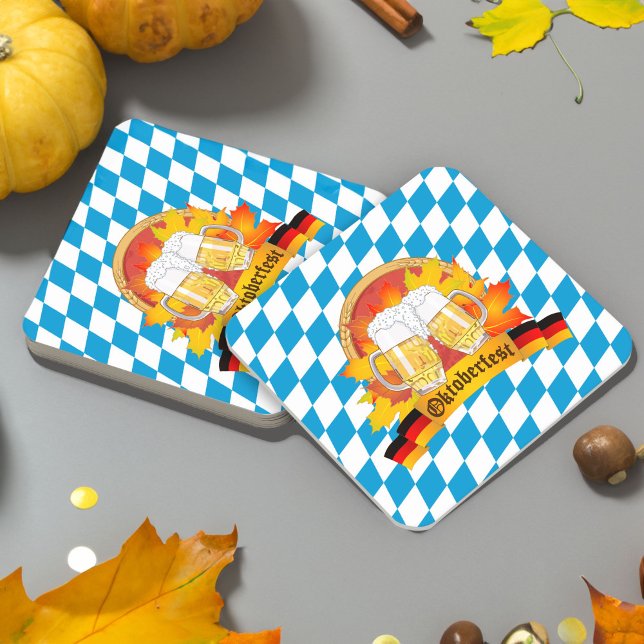 Oktoberfest German Beer Festival Square Paper Coaster (Celebrate Oktoberfest with these festive Bavarian style beer coasters.)