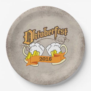 Oktoberfest German Festival Beer Steins Typograph Paper Plate