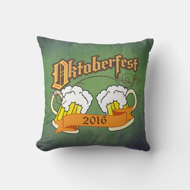 Oktoberfest German Festival Beer Steins Typography Cushion (Front)