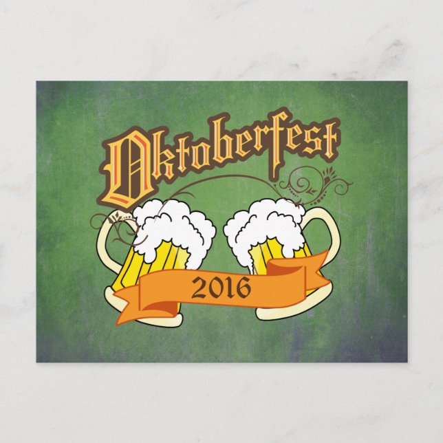 Oktoberfest German Festival Beer Steins Typography Postcard (Front)