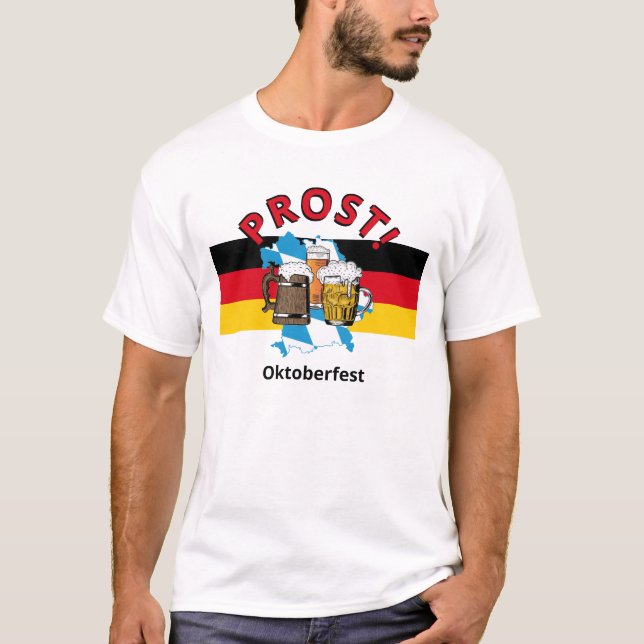OKTOBERFEST German Flag PROST Cartoon Beers Bayern T-Shirt (Front)